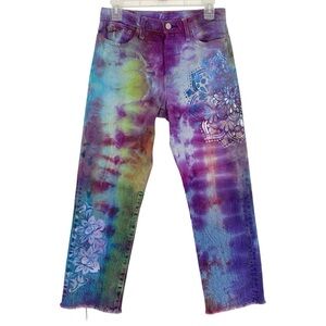 Levis Tie Dye Jeans Waist 26 Womens Size 2 XS Handmade Tie Dye Painted Purple